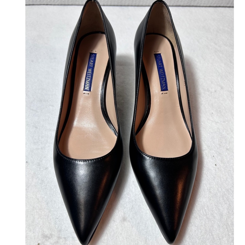 Stuart Weitzman Pumps Women 5.5 Black Leather Pointed Toe Kitten Heel NEW Spain